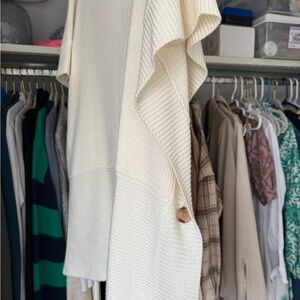 Cream Knit Shaw/Poncho with Button Detail